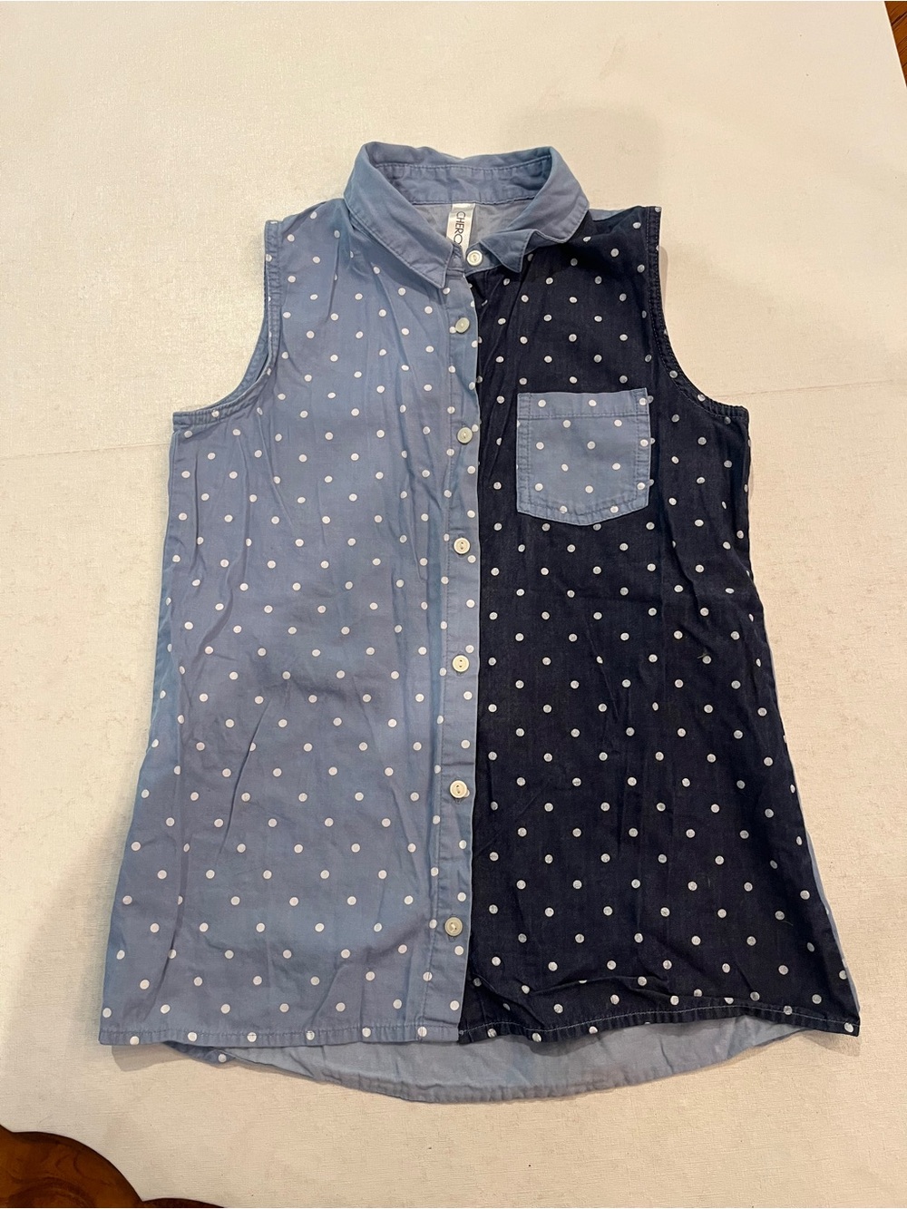 Vintage Cherokee Sleeveless Polka Dot Button-Front Top. So Cute!